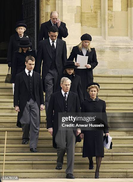 Queen Elizabeth II and her husband the Duke of Edinburgh attend the funeral of Princess Alice, Duchess of Gloucester, at St George's Chapel, Windsor...