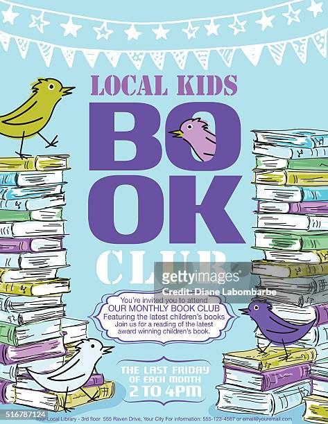 bright children's book club poster template - book club stock illustrations