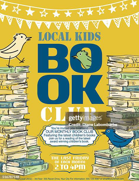 illustrations, cliparts, dessins animés et icônes de livre club pour enfants vif modèle de l'affiche - salon du livre