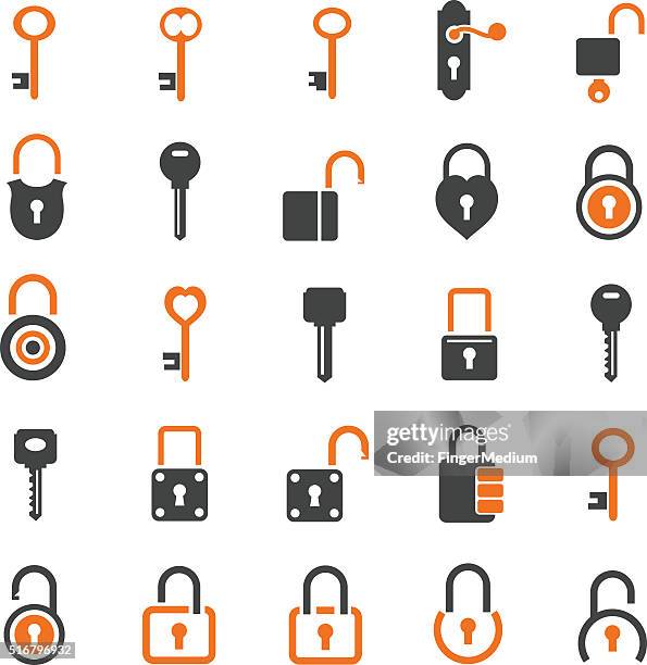 lock icon set - combination lock stock illustrations