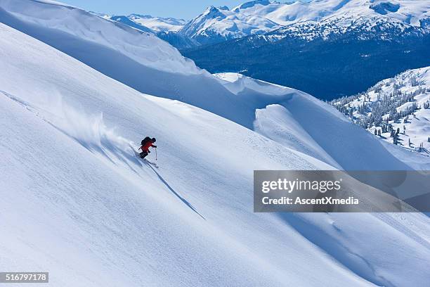 big mountain powder skiing - heli skiing stock pictures, royalty-free photos & images