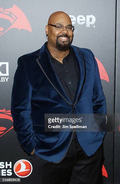 Actor James Monroe Iglehart attends the "Batman V Superman: Dawn Of Justice" New York premiere at Radio City Music Hall on March 20, 2016 in New York...