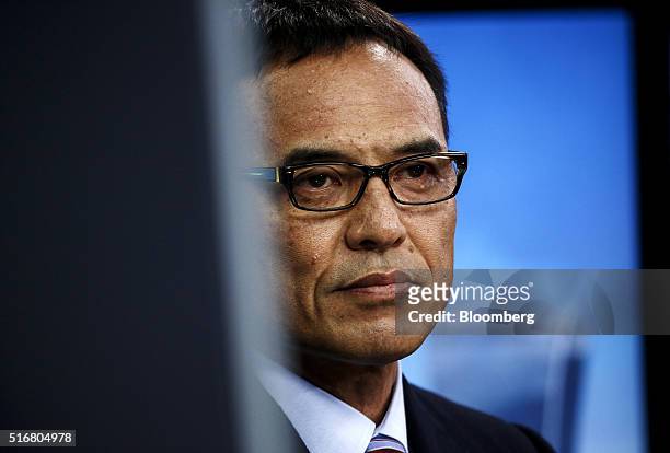 Takeshi Niinami, president and chief executive officer of Bank of Suntory Holdings Ltd., looks on during a Bloomberg Television interview in London,...