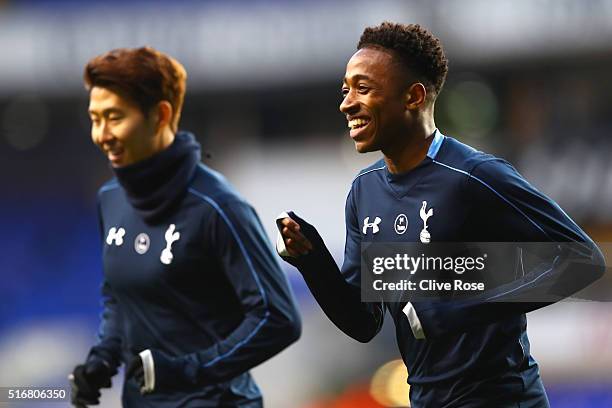 Kyle Walker-Peters of Tottenham Hotspur warms down after the Barclays Premier League match between Tottenham Hotspur and A.F.C. Bournemouth at White...