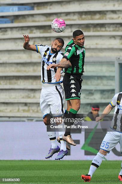André Grégoire Defrel Sassuolo's forward of French Nationality and Danilo Larangeira Udinese's defender of Brasilian nationality fight for the ball...