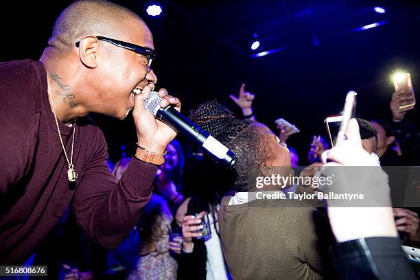 Bracket Challenge Party: Closeup of celebrity rapper Ja Rule performing on stage during event at Slate. New York, NY 3/14/2016 CREDIT: Taylor...