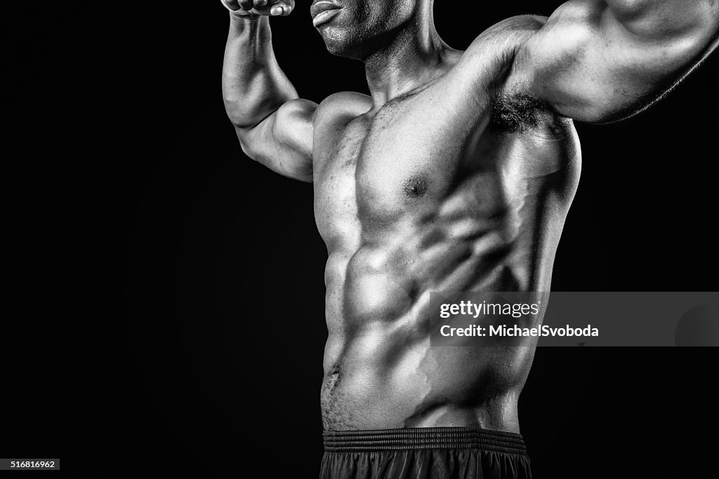 Muscular African American Man In Black and White