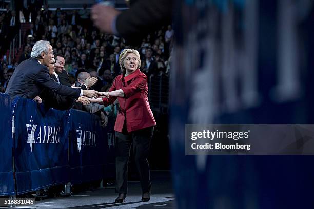 Hillary Clinton, former Secretary of State and 2016 Democratic presidential candidate, arrives to speak during the American Israeli Public Affairs...