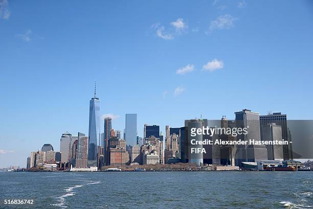 General view at Manhattan skyline during a sightseeing tour of the Grand Finalists of the FIFA Interactive World Cup 2016 at New York downtown on...