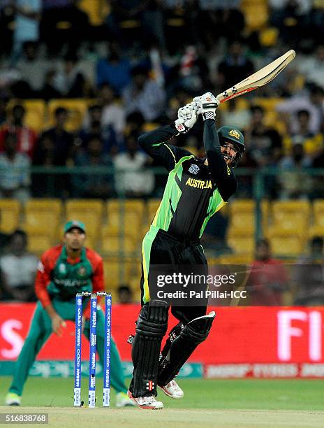 Usman Khawaja of Australia bats during the ICC World Twenty20 India 2016 match between Australia and Bangladesh at the Chinnaswamy stadium on March...