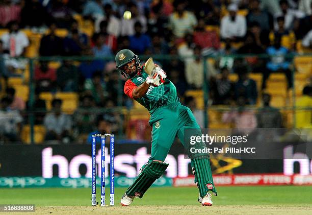 Mahmudullah of Bangladesh bats during the ICC World Twenty20 India 2016 match between Australia and Bangladesh at the Chinnaswamy stadium on March...