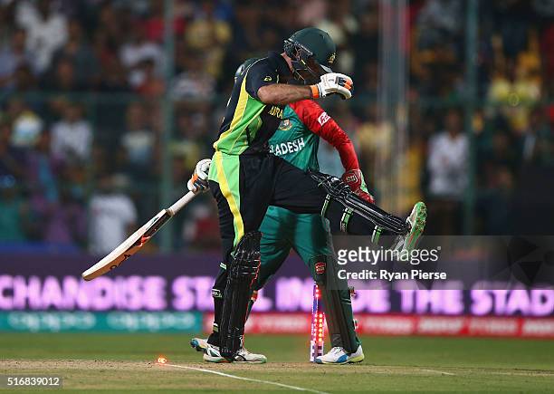 Glenn Maxwell of Australia looks dejected after being stumped by Mushfiqur Rahim of Bangladesh during the ICC World Twenty20 India 2016 Super 10s...