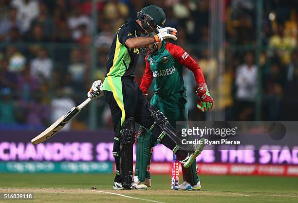 Glenn Maxwell of Australia looks dejected after being stumped by Mushfiqur Rahim of Bangladesh during the ICC World Twenty20 India 2016 Super 10s...