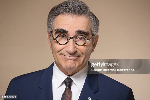 Co-creators and co-stars of the sitcom 'Schitt's Creek' Eugene Levy is photographed for Los Angeles Times on March 2, 2016 in Los Angeles,...