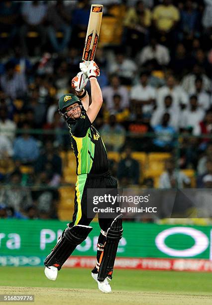 Steven Smith, Captain of Australia bats during the ICC World Twenty20 India 2016 match between Australia and Bangladesh at the Chinnaswamy stadium on...