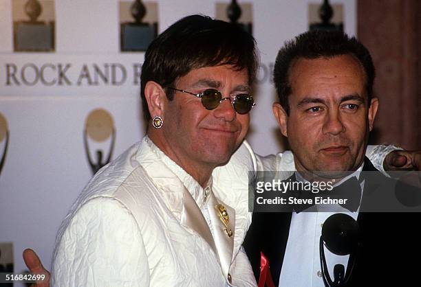 Elton John and Bernie Taupin at the Rock and Roll Hall of Fame Waldorf Astoria, New York, January 19, 1994.
