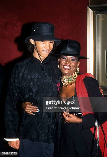 Paulo Goude and Grace Jones at Planet of the Apes Zeigfield premiere, New York, July 23, 2001.