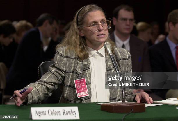 Minneapolis-based FBI Agent Colleen Rowley testifies in the Senate Judiciary Committee room 6 June, 2002 on Capitol Hill in Washington, DC during a...