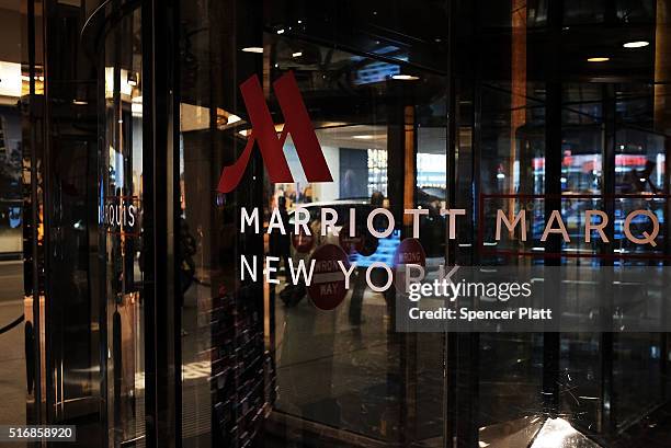 Marriott hotel in midtown Manhattan on March 21, 2016 in New York City. Starwood Hotels & Resorts Worldwide accepted a $13.6 billion offer to merge...