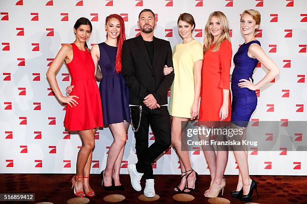 Lara, Luana, Michael Michalsky, Laura Franziska, Laura and Kim during the Germany's Next Topmodel 2016 Photo Call at the Marriot Hotel on March 21,...