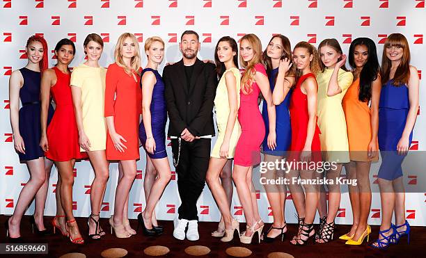 Michael Michalsky and the 12 Models during the Germany's Next Topmodel 2016 Photo Call at the Marriot Hotel on March 21, 2016 in Berlin, Germany.