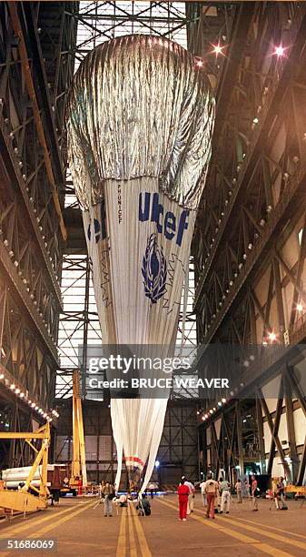 The world's largest helium balloon is partially inflated 16 September in the Kennedy Space Center's Vehicle Assembly Building to check for a possible...