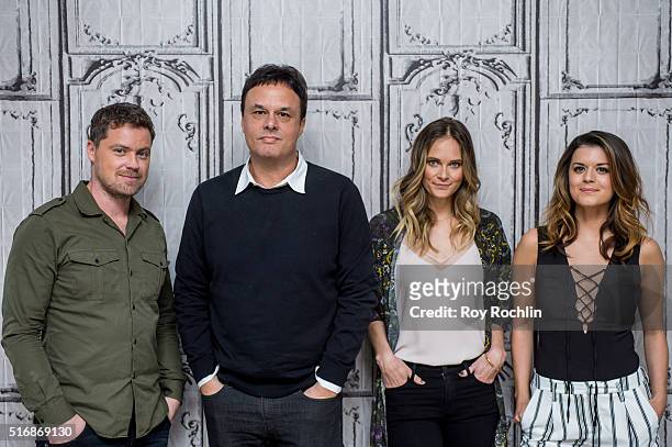 Greg Poehler, John Scott Shepherd, Rachel Blanchard and Priscilla Faia discuss "You Me Her" during AOL Build at AOL Studios In New York on March 21,...