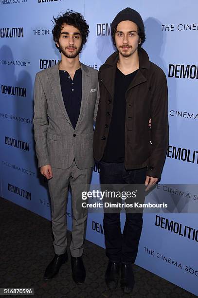 Actors Alex Wolff and Nat Wolff attend a screening of "Demolition" hosted by Fox Searchlight Pictures with the Cinema Society at the SVA Theater on...