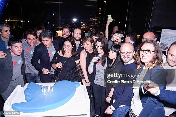 Italian Twitter team attend Twitter's 10th Anniversary party on March 21, 2016 in Milan, Italy.