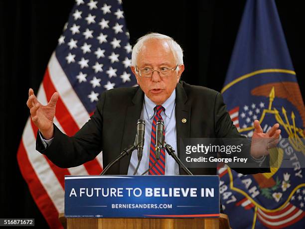 Democratic presidential candidate Bernie Sanders gives a foreign policy speech before a campaign rally at West High School on March 21, 2016 in Salt...