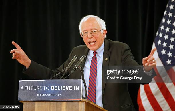 Democratic presidential candidate Bernie Sanders gives a foreign policy speech before a campaign rally at West High School on March 21, 2016 in Salt...