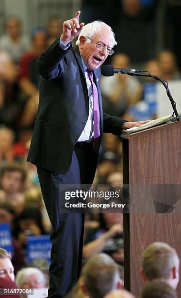 Democratic presidential candidate Bernie Sanders speaks during a campaign rally at West High School on March 21, 2016 in Salt Lake City, Utah. The...