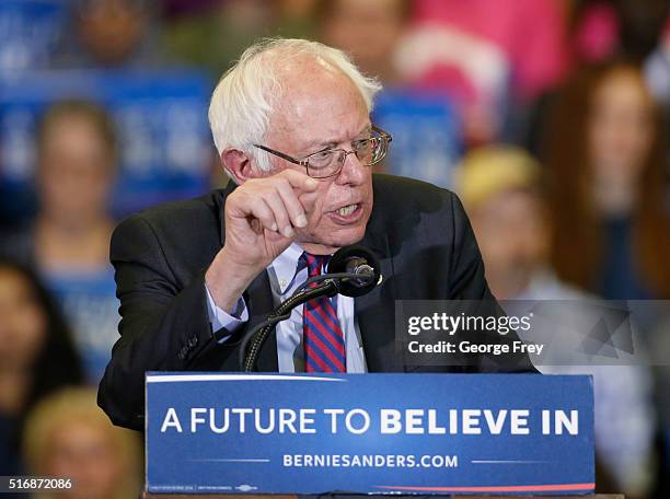 Democratic presidential candidate Bernie Sanders speaks during a campaign rally at West High School on March 21, 2016 in Salt Lake City, Utah. The...