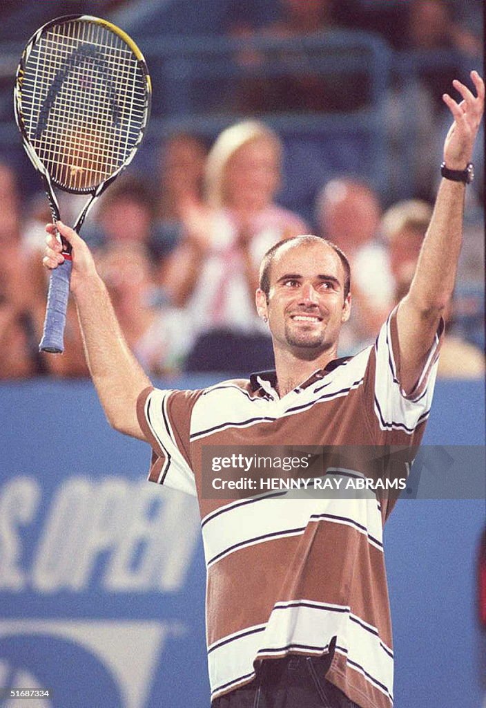 Number-one seeded Andre Agassi of the US celebrate