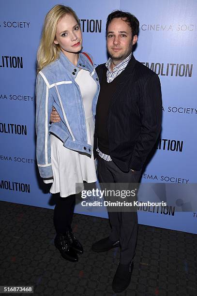 Actress Caitlin Mehner and writer and actor Danny Strong attend a screening of "Demolition" hosted by Fox Searchlight Pictures with the Cinema...