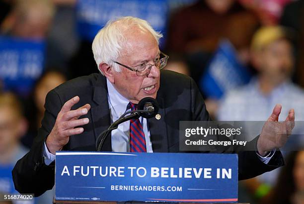 Democratic presidential candidate Bernie Sanders speaks at West High School at a campaign rally on March 21, 2016 in Salt Lake City, Utah. The...