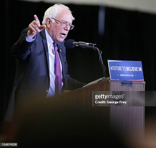Democratic presidential candidate Bernie Sanders speaks at West High School at a campaign rally on March 21, 2016 in Salt Lake City, Utah. The...
