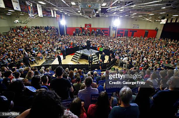 Democratic presidential candidate Bernie Sanders speaks at West High School at a campaign rally on March 21, 2016 in Salt Lake City, Utah. The...