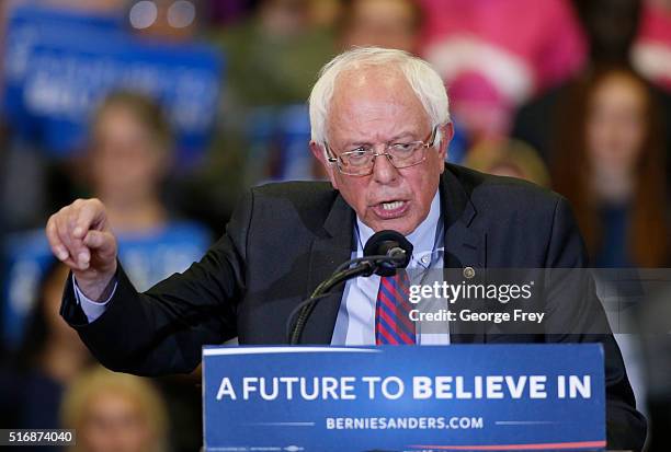 Democratic presidential candidate Bernie Sanders speaks at West High School at a campaign rally on March 21, 2016 in Salt Lake City, Utah. The...