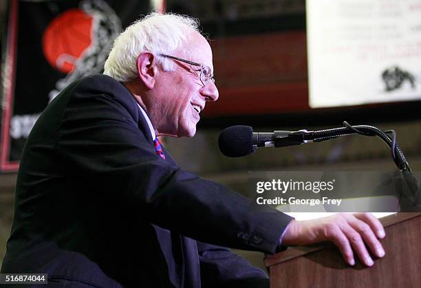 Democratic presidential candidate Bernie Sanders speaks at West High School at a campaign rally on March 21, 2016 in Salt Lake City, Utah. The...