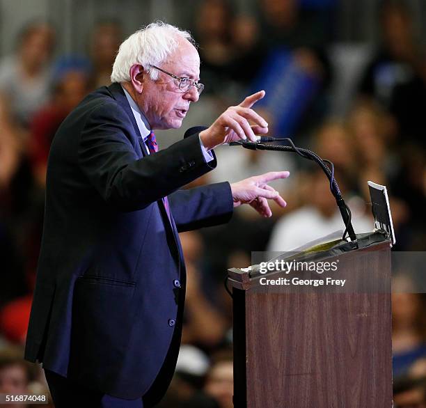 Democratic presidential candidate Bernie Sanders speaks at West High School at a campaign rally on March 21, 2016 in Salt Lake City, Utah. The...