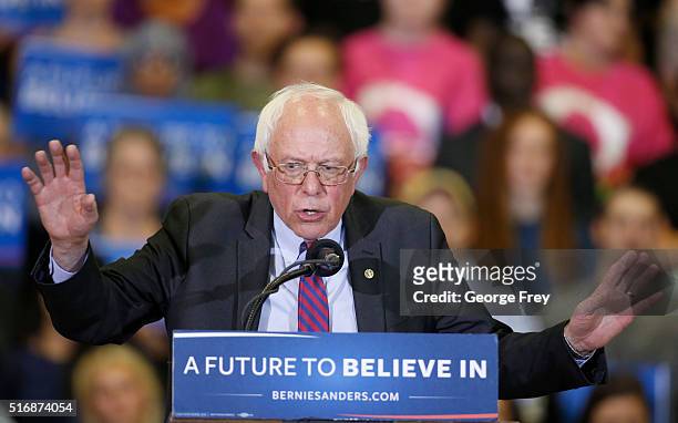 Democratic presidential candidate Bernie Sanders speaks at West High School at a campaign rally on March 21, 2016 in Salt Lake City, Utah. The...