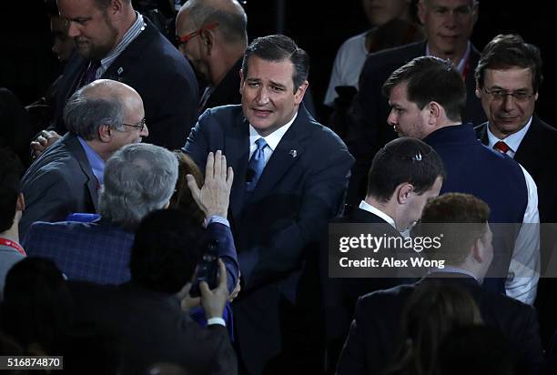 Republican presidential candidate Senator Ted Cruz greets attendees after his address to the annual policy conference of the American Israel Public...