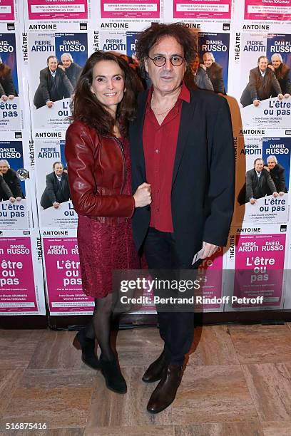 Director Eric Assous and his wife Veronique Boulanger attend the "L'Etre ou pas" : Theater play at Theatre Antoine on March 21, 2016 in Paris, France.