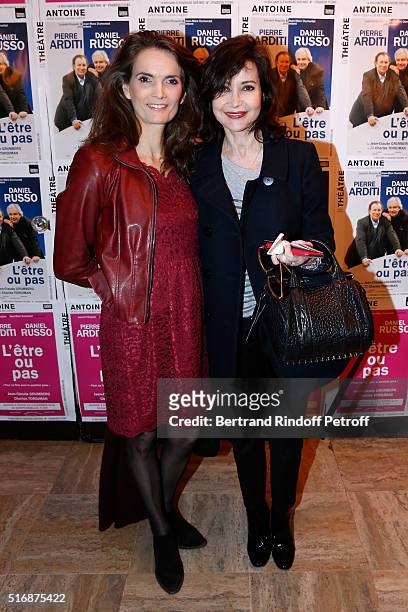 Veronique Boulanger and Evelyne Bouix attend the "L'Etre ou pas" : Theater play at Theatre Antoine on March 21, 2016 in Paris, France.