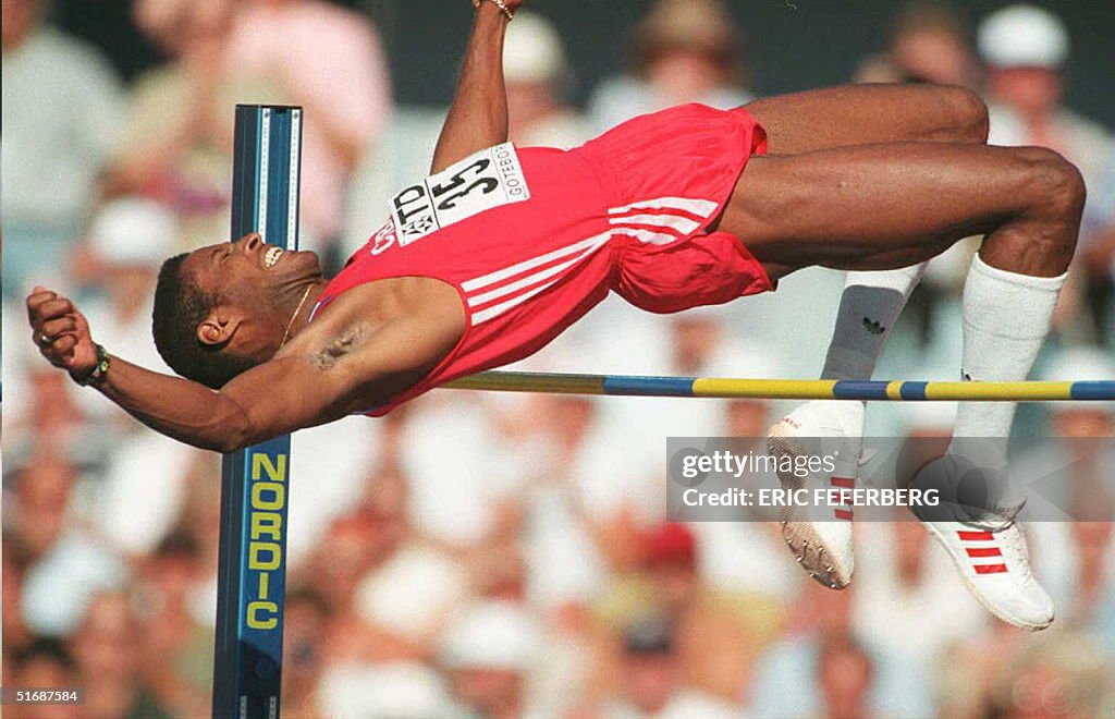 Cuba's Javier Sotomayor clears during an attempt o