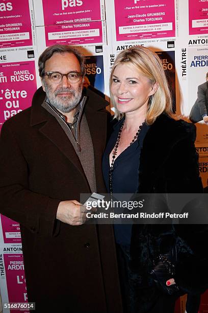 President of TF1 Nonce Paolini and his wife Catherine Falgayrac attend the "L'Etre ou pas" : Theater play at Theatre Antoine on March 21, 2016 in...