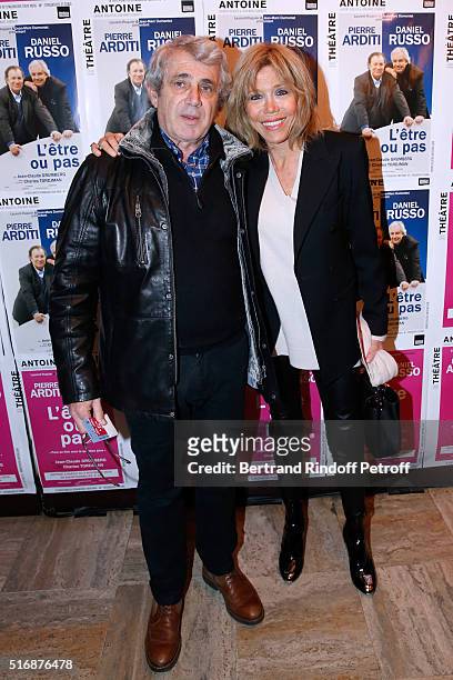 Actor Michel Boujenah and Miss Emmanuel Macron attend the "L'Etre ou pas" : Theater play at Theatre Antoine on March 21, 2016 in Paris, France.