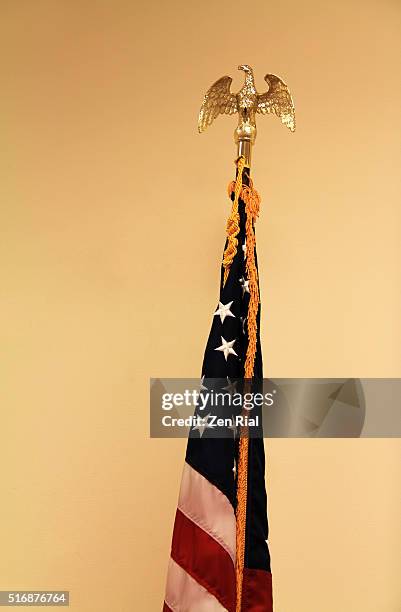 gold eagle finial on american flag - american flag eagle bildbanksfoton och bilder