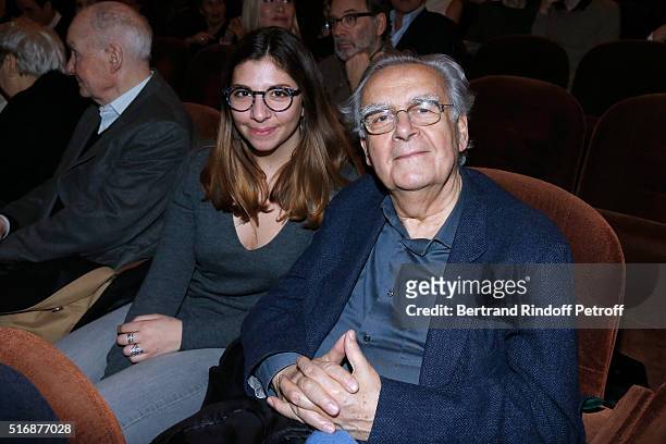 Journalist Bernard Pivot and his Granddaughter attend the "L'Etre ou pas" : Theater play at Theatre Antoine on March 21, 2016 in Paris, France.